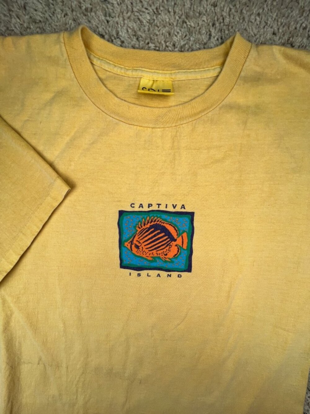 VTG Captiva Island SDI Cotton USA Made Short Sleeve Yellow T Shirt Large Men’s
